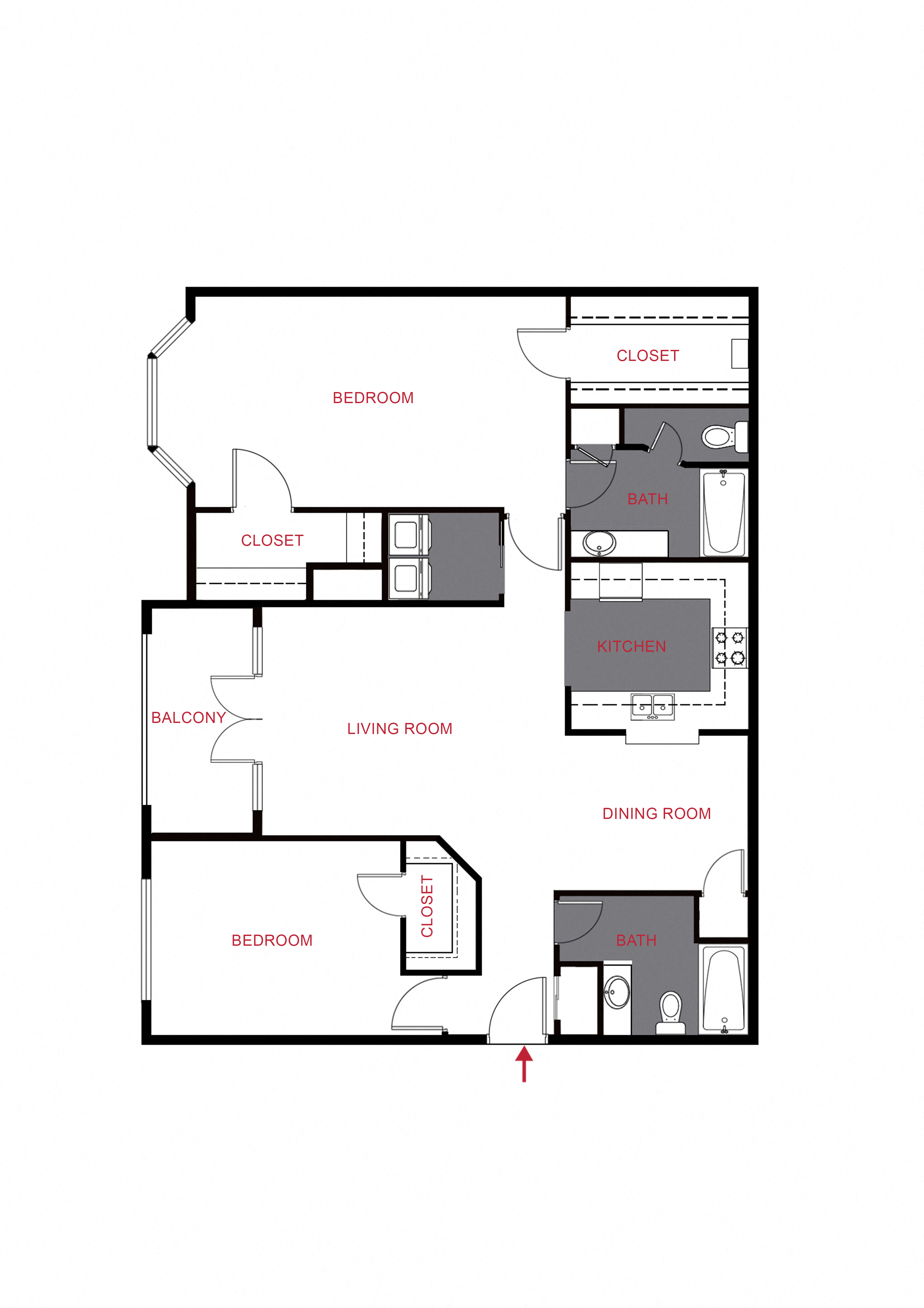 Floor plan for 2 beds, 2 baths, 1323 sqft